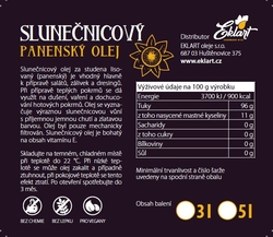EKLART Slunečnicový olej lisovaný za studena 3 litry